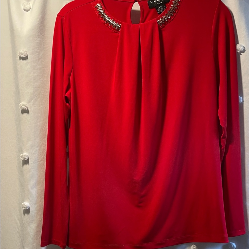 Liz‎ Claiborne  Red Embellished Blouse